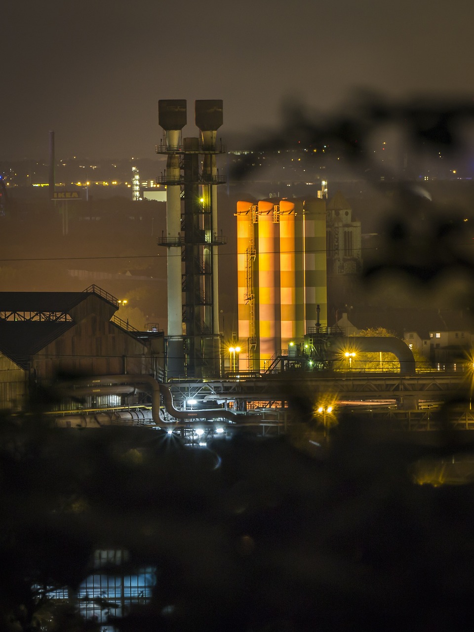 industry, night, architecture, power plant, factory, technology, infrastructure, modern, production, ruhr area, refinery, city, light, structure, chimney, chemistry, stole, tower, metal, energy